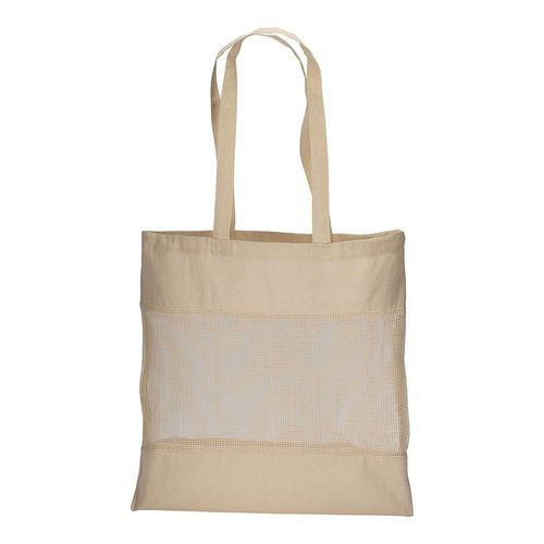 Tote-bag en coton naturel de 135 g/m2 avec filet, anses longues - 3