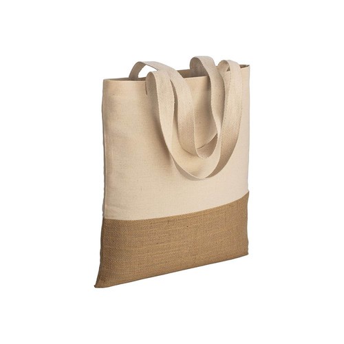 Tote-bag en coton 230g/m2, base en toile de jute, anses longues - 1