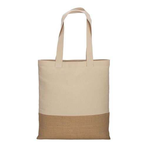 Tote-bag en coton 230g/m2, base en toile de jute, anses longues - 2