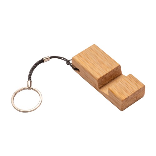 Porte-clés rectangulaire en bambou avec support porte-téléphone - 1