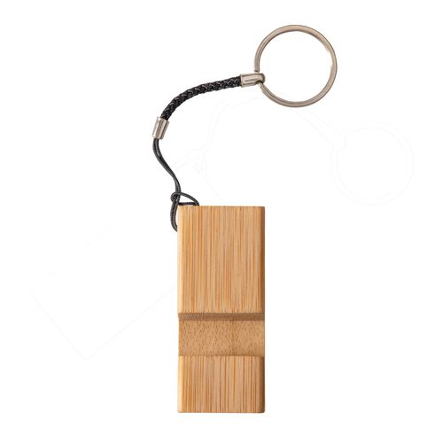 Porte-clés rectangulaire en bambou avec support porte-téléphone - 2