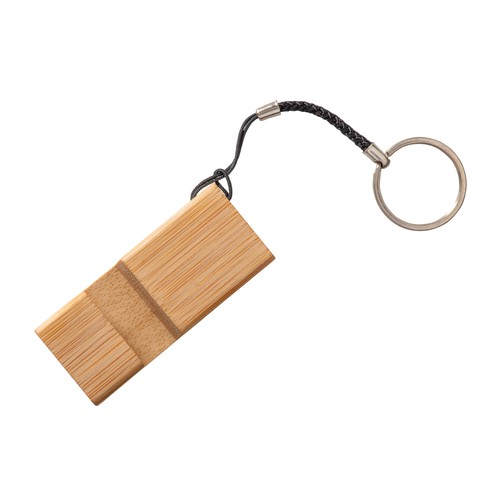 Porte-clés rectangulaire en bambou avec support porte-téléphone - 2