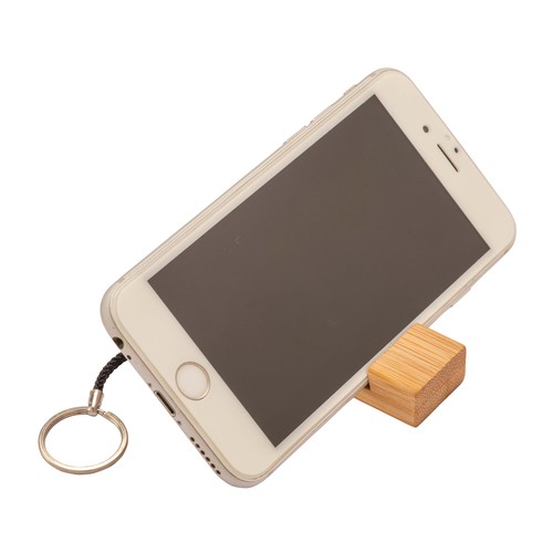 Porte-clés rectangulaire en bambou avec support porte-téléphone - 3