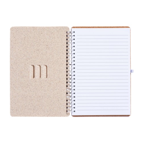 Carnet à anneaux en liège transformable en support pour téléphone portable. - 2