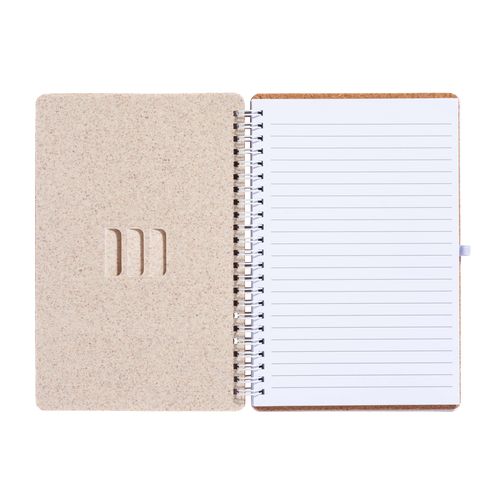 Carnet à anneaux en liège transformable en support pour téléphone portable. - 2