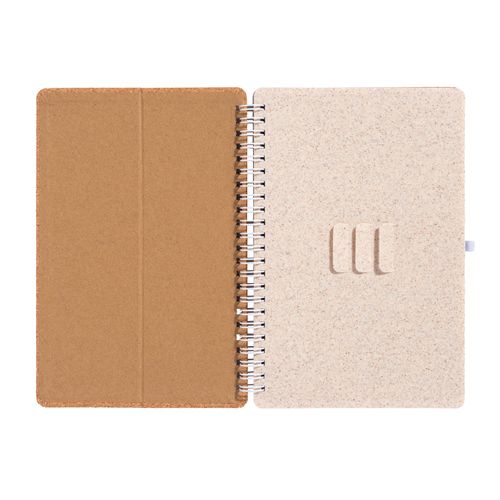 Carnet à anneaux en liège transformable en support pour téléphone portable. - 4