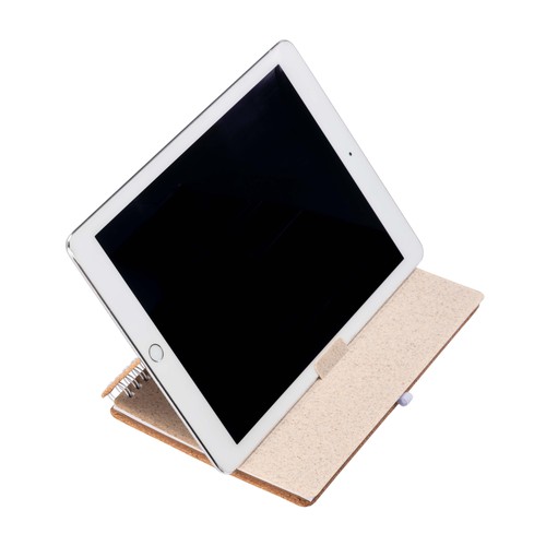 Carnet à anneaux en liège transformable en support pour téléphone portable. - 6