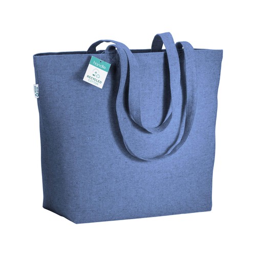 Tote-bag avec soufflet à la base en coton recyclé 280 g/m2, anses longues - 1