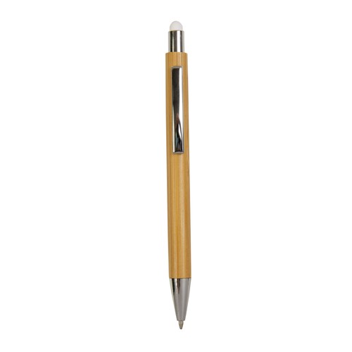 Stylo à pression avec corps en bambou, touch coloré et pointe chromée - 1