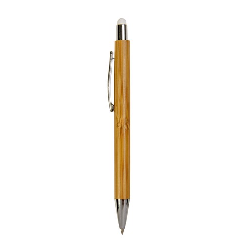 Stylo à pression avec corps en bambou, touch coloré et pointe chromée - 2