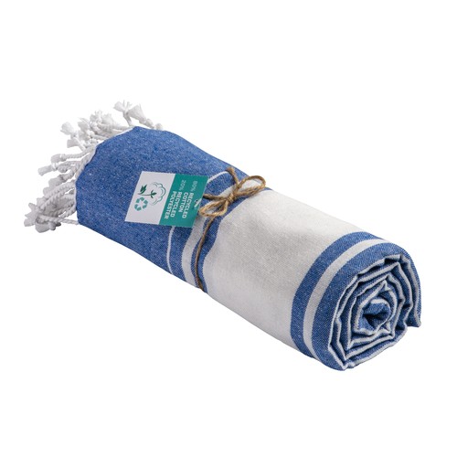 TOALLA DE PLAYA/PAREO EN ALGODÓN RECICLADO 180 GR/M2 CON FLECOS