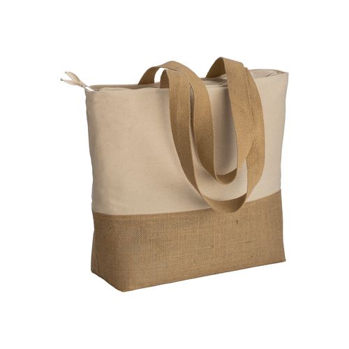 Tote-bag avec soufflet en coton 280g/m2, avec base en toile de jute, anses longues - 1