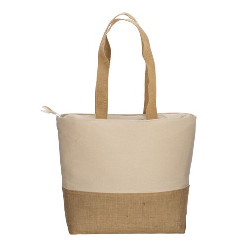 Tote-bag avec soufflet en coton 280g/m2, avec base en toile de jute, anses longues - 2