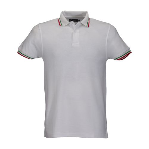 Polo 100% coton piqué 180g/m2, mancese courtes, bordures tricolores et fermeture avec 2 bo - 1
