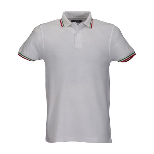 Polo 100% coton piqué 180g/m2, mancese courtes, bordures tricolores et fermeture avec 2 bo - 1