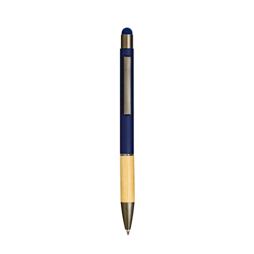 Push button aluminium ball pen with bamboo handle and color touch