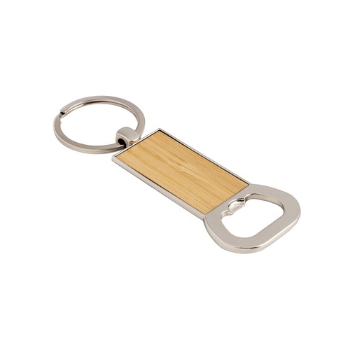 Porte-clés en métal et bambou avec ouvre-bouteille - 1