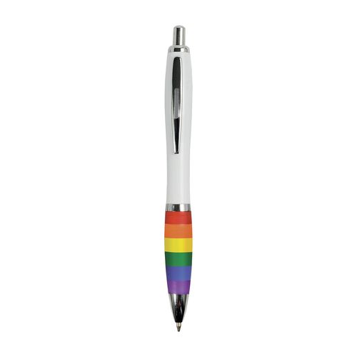 Stylo à pression en plastique ABS avec barillet blanc, grip couleur arc-en-ciel - 1