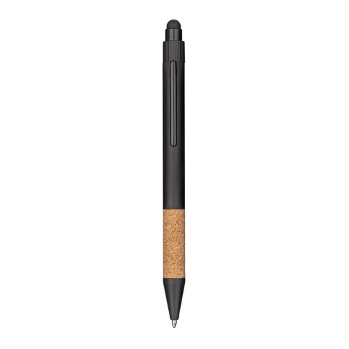 Recycled aluminium snap pen with cork grip and touchscreen