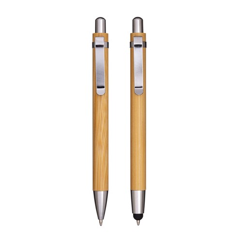 Set de deux stylos à pression en bambou, dont un avec gomme pour écran tactile - 3