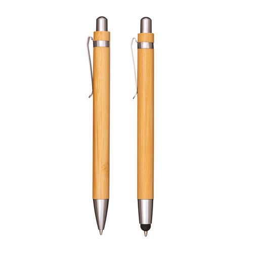 Set de deux stylos à pression en bambou, dont un avec gomme pour écran tactile - 4