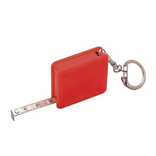Key ring with retractable flexible tape measure, 1 m