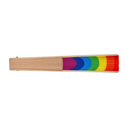 Éventail arc-en-ciel en polyester avec poignée en bois - 2