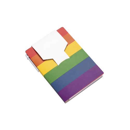 Block notes en papier avec couverture arc-en-ciel, notes adhésifs et stylo - 1