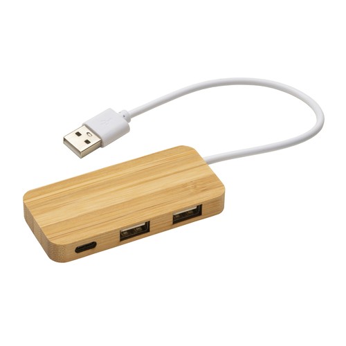 Hub personnalisé avec 2 portes USB A et une porte type C, câble intégré