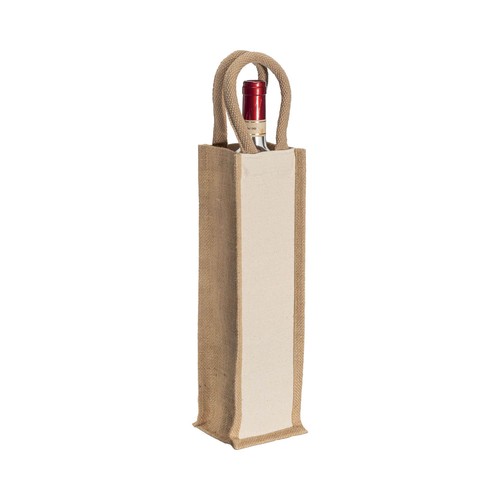 Sac porte-bouteille en toile de jute et coton, avec anses en corde - 1