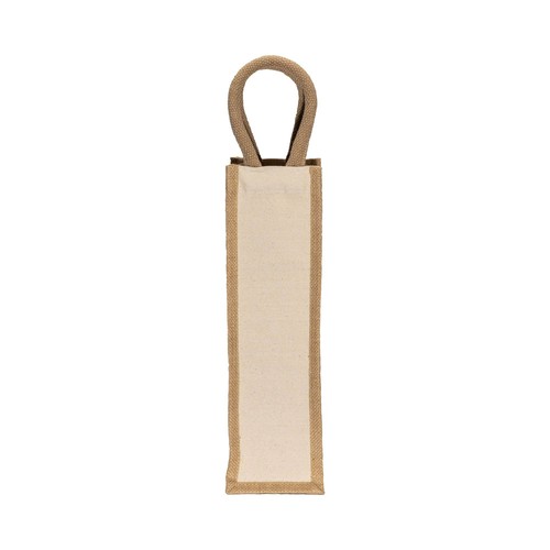 Sac porte-bouteille en toile de jute et coton, avec anses en corde - 2