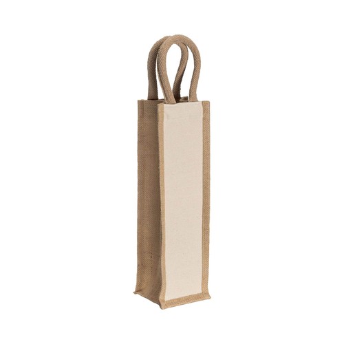 Sac porte-bouteille en toile de jute et coton, avec anses en corde - 3