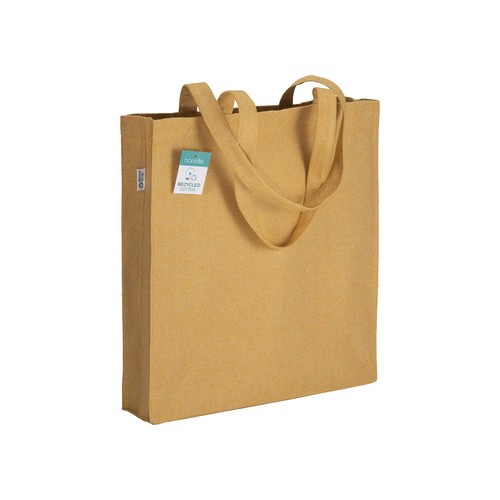 280g/m2 recycled cotton shopping bag, long handles and gussets