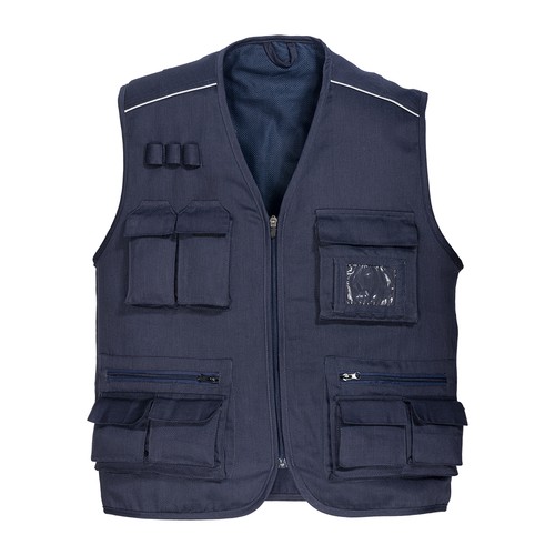 Gilet à multiples poches en polycoton, fermeture à glissière, 5 poches à l'avant - 1