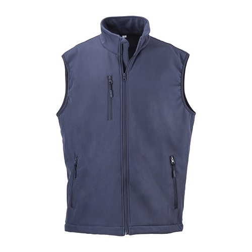 Softshell vest with fleece interior, two side pockets and one chest pocket, zipper closure