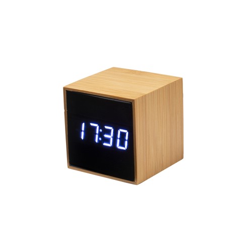 Horloge réveil et display température à LED blanche personnalisée, en bambou