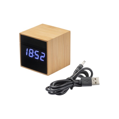 Horloge réveil et display température à LED blanche, en bambou - 5