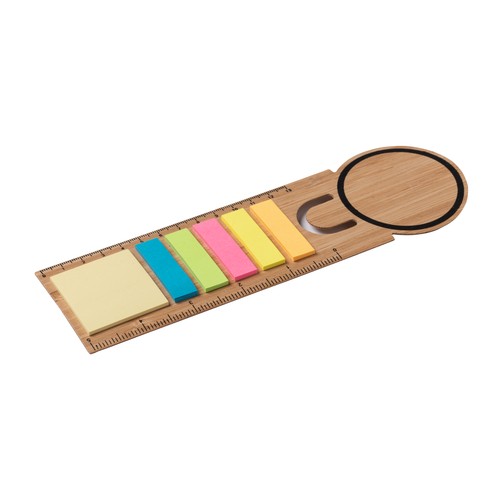 Règle marque-pages en bambou. Inclut 25 post-it medium et 125 post-it mini - 1