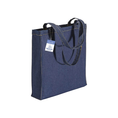 Tote bag en coton denim recyclé, 180 g/m2, anses longues et soufflet - 1
