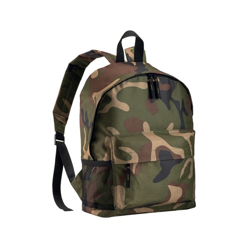 Sac à dos personnalisé en polyester 600D avec 3 poches, dont une latérale en filet. Bretelles réglables