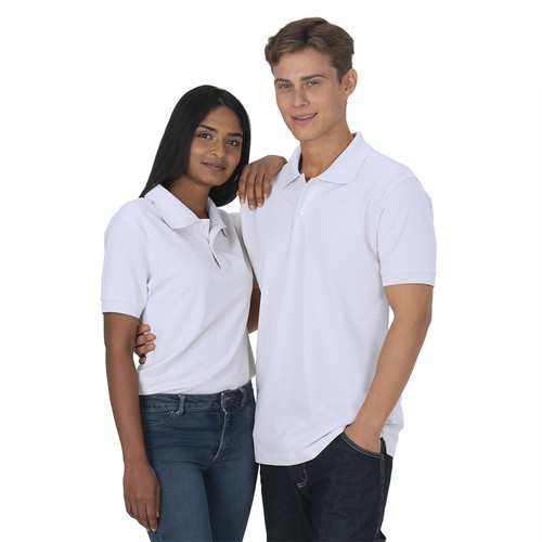 Polo unisexe blanc en coton et polyester régénérés de 200 g/m2 - 9