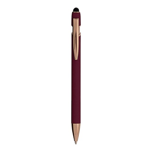 Stylo à bille en aluminium caoutchouté avec gomme pour écran tactile et clip en métal - 1