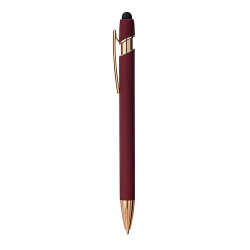 Stylo à bille en aluminium caoutchouté avec gomme pour écran tactile et clip en métal - 2