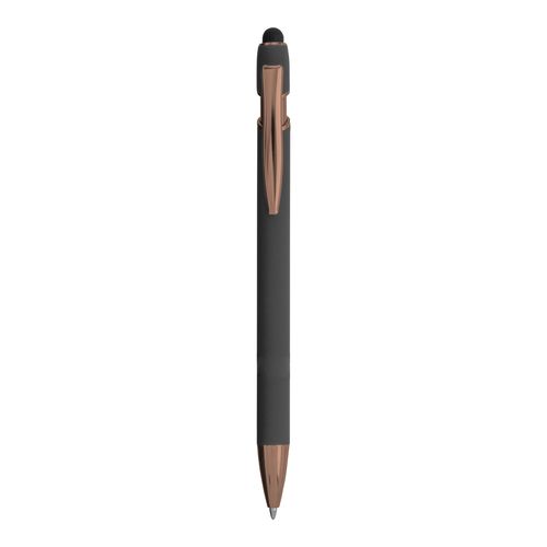 Stylo à bille en aluminium caoutchouté avec gomme pour écran tactile et clip en métal - 1