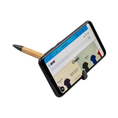 Stylo twist en bambou et paille de blé avec support pour téléphone portable - 3