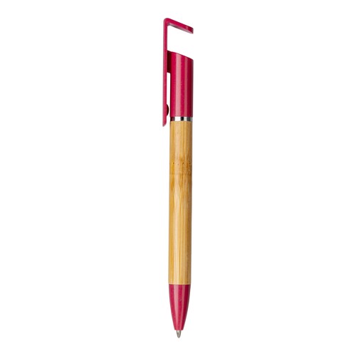 Stylo twist en bambou et paille de blé avec support pour téléphone portable - 1