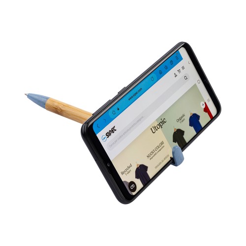 Stylo twist en bambou et paille de blé avec support pour téléphone portable - 3