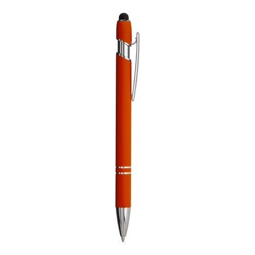 Stylo à bille en aluminium caoutchouté avec gomme pour écran tactile et clip en métal - 1