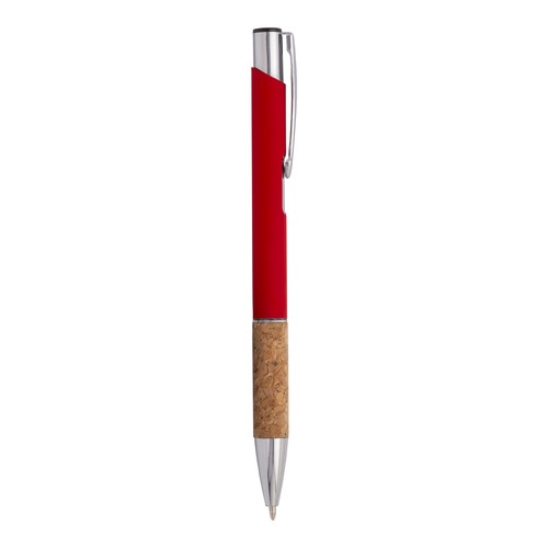 Stylo à bille en aluminium caoutchouté, prise en liège et détails chromés, clip en métal personnalisé