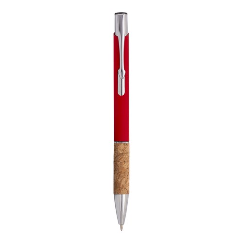 Stylo à bille en aluminium caoutchouté, prise en liège et détails chromés, clip en métal - 1